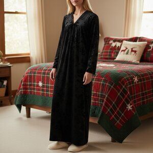 VTG Amanda Stewart Velvet Burnout Black Zip Robe Womens House Coat Sz Large